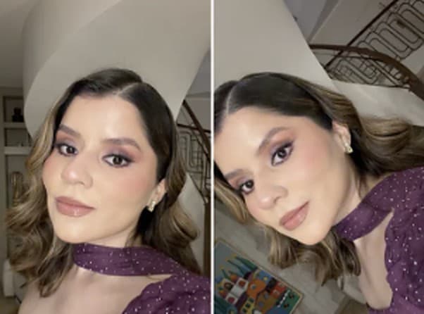 Dos fotos de la clienta con su maquillaje y peinado